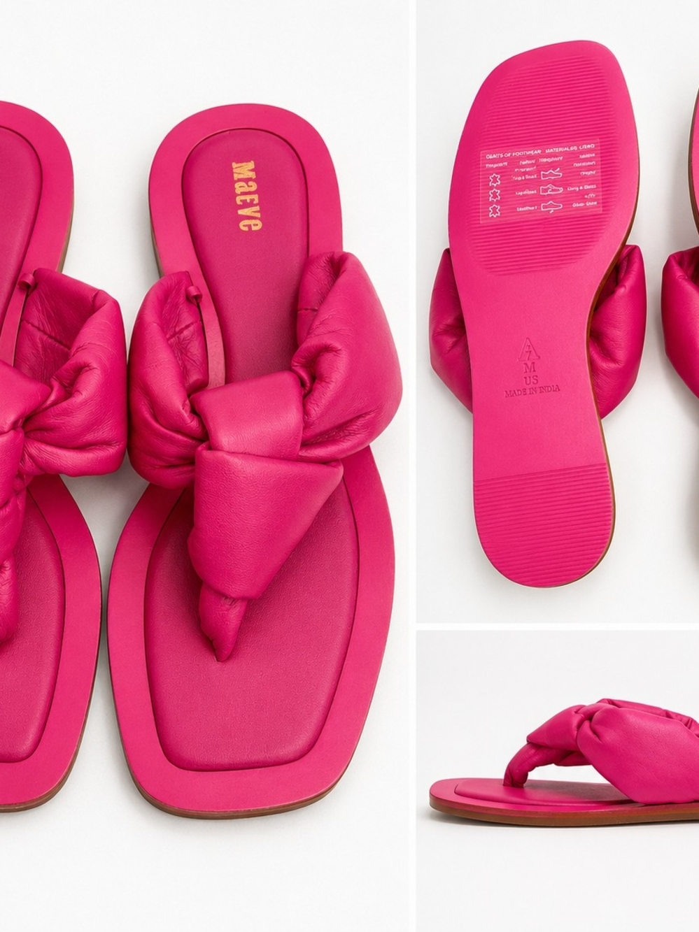 Maeve Anthropologie Fuchsia Padded Leather Bow Thong Slide Sandals Size 7